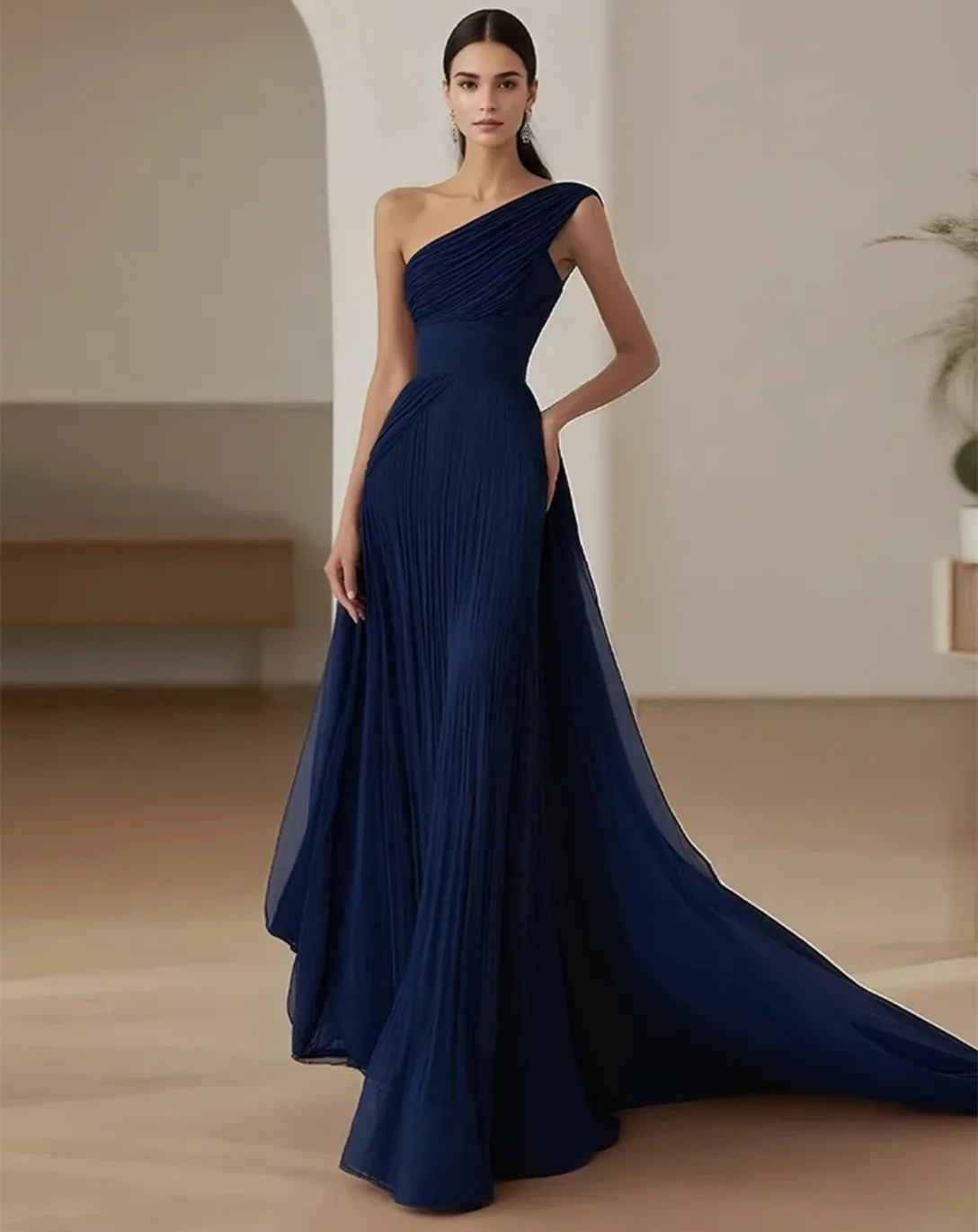Customized Long One Shoulder Evening Dresses A-Line Chiffon Pleated فساتين الحفلة Prom Dress for Women