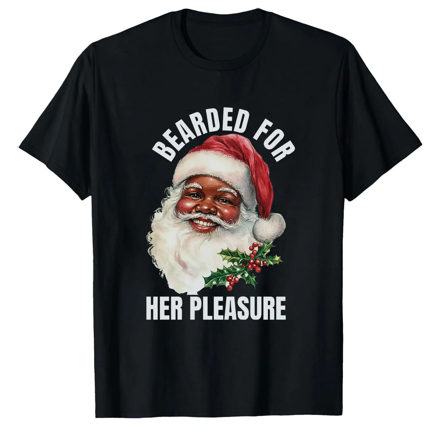 Funny Matching Christmas Couple T-Shirts Raunchy Xmas Tees Beard and Trimmed Black Santa Printed T-shirt Tops Fashion All-match