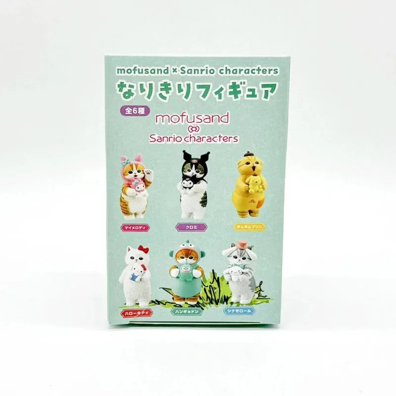 Mofusand Cats Wearing Sanrio Characters Clothes Holding Dolls Cute Figure Blind Box My Melody Kuromi Cinnomoroll Hello Kitty