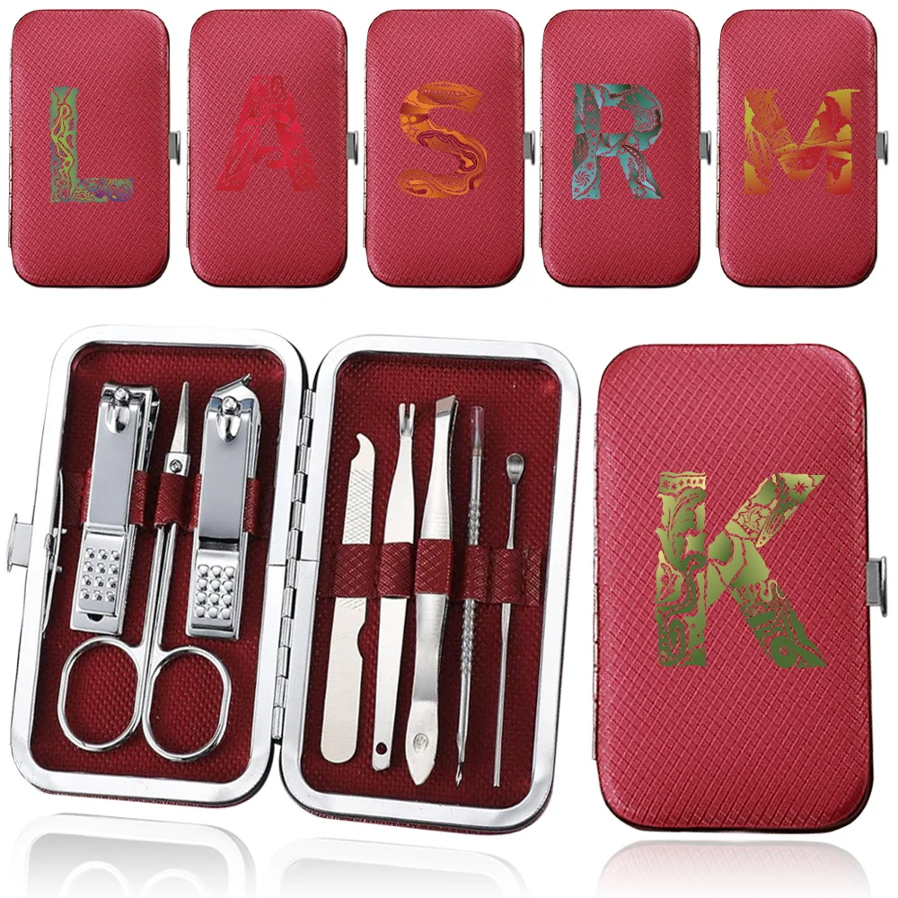 8Pcs Nail Scissors Set Special Nail Clipper Manicure Beauty Tool Box Pedicure Kit Portable Organize Engrave Image Letter Pattern