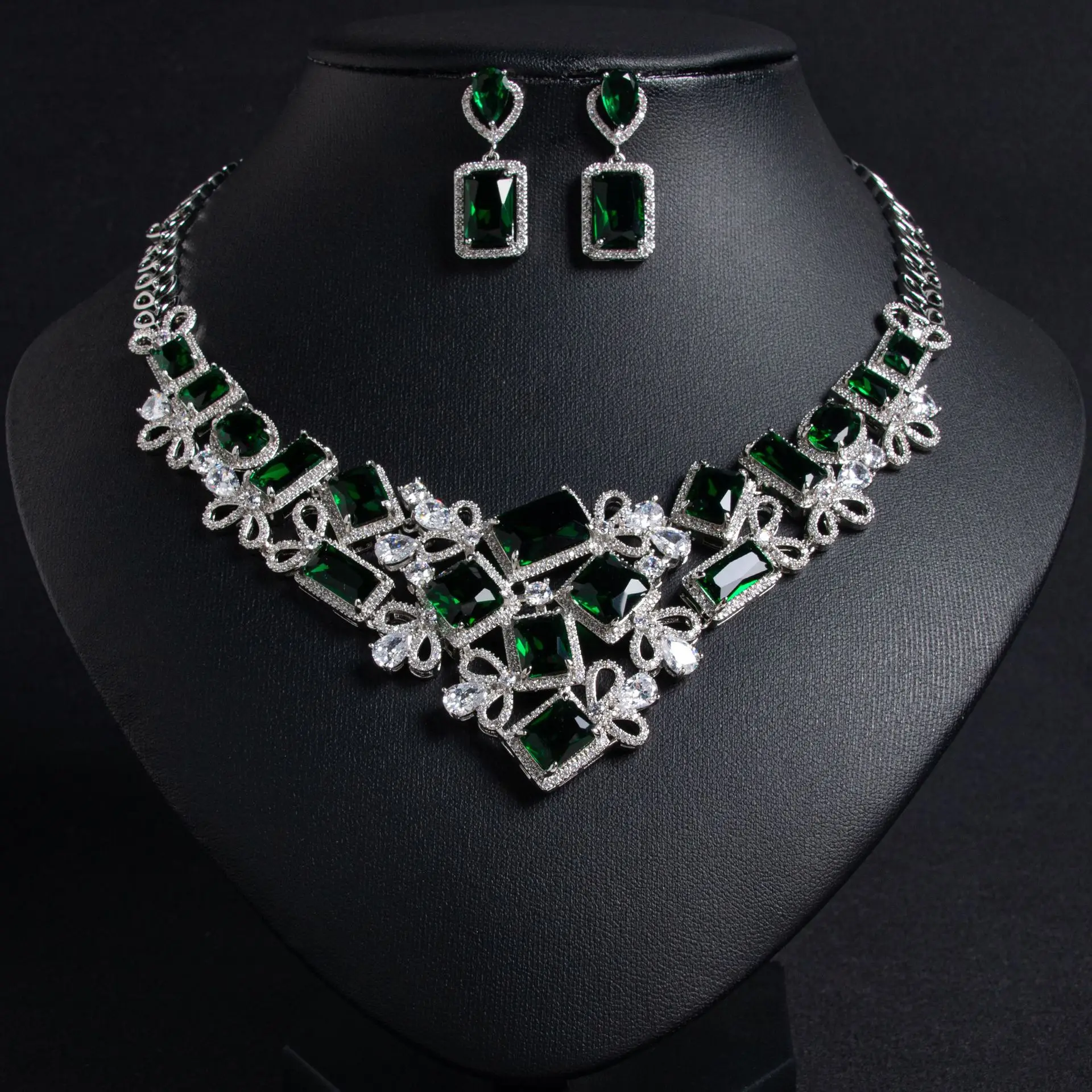 

Роскошный женский комплект ювелирных изделий для свадьбы, цирконий, Дубай, Саудовская Аравия, индийское свадебное ожерелье, серьги, комплект из 3 предметов, ювелирные аксессуары для выпускного вечера