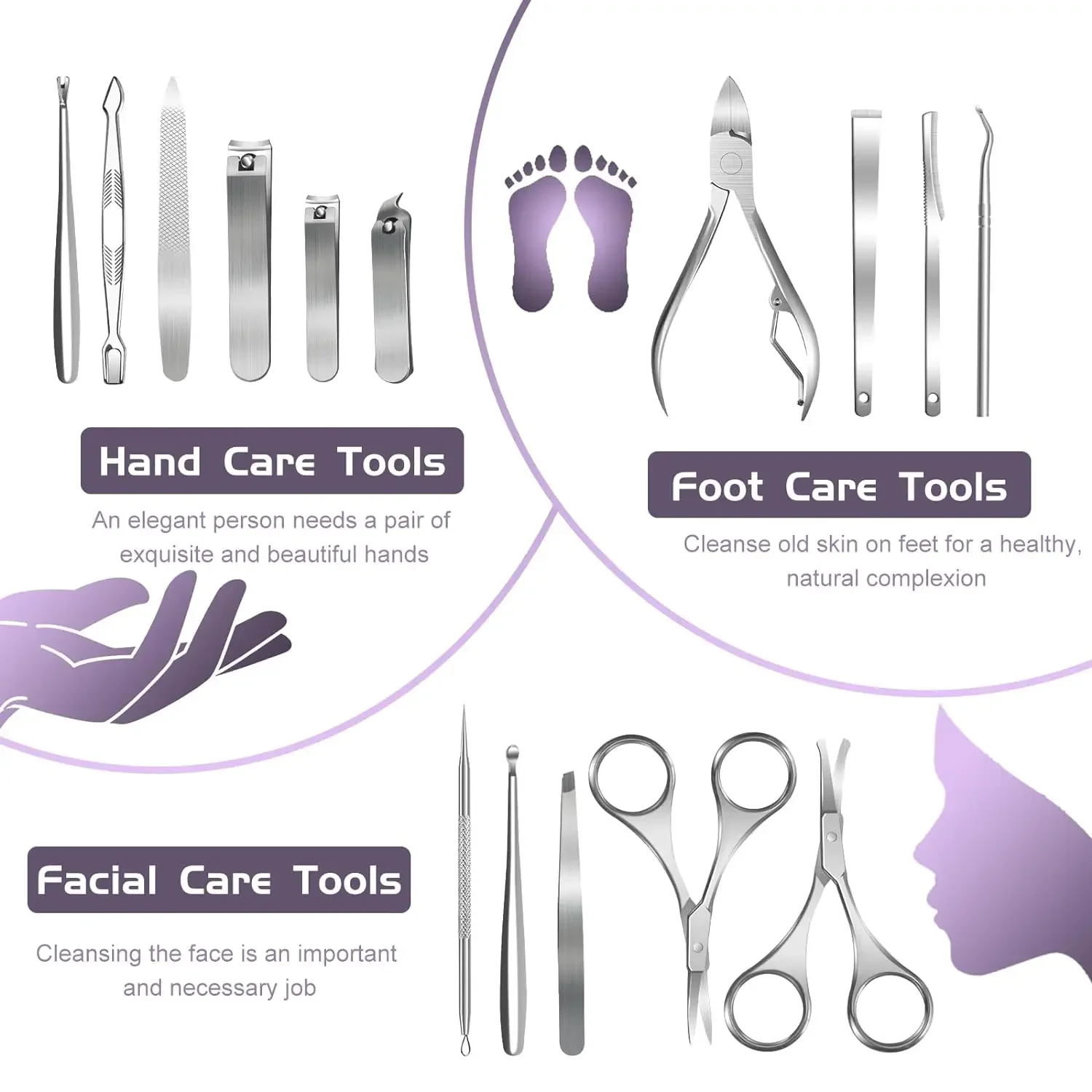 15 pieces of stainless steel nail clippers, trimming and beauty sets, decoration nail clippers, foot clippers, tweezers, nail cl