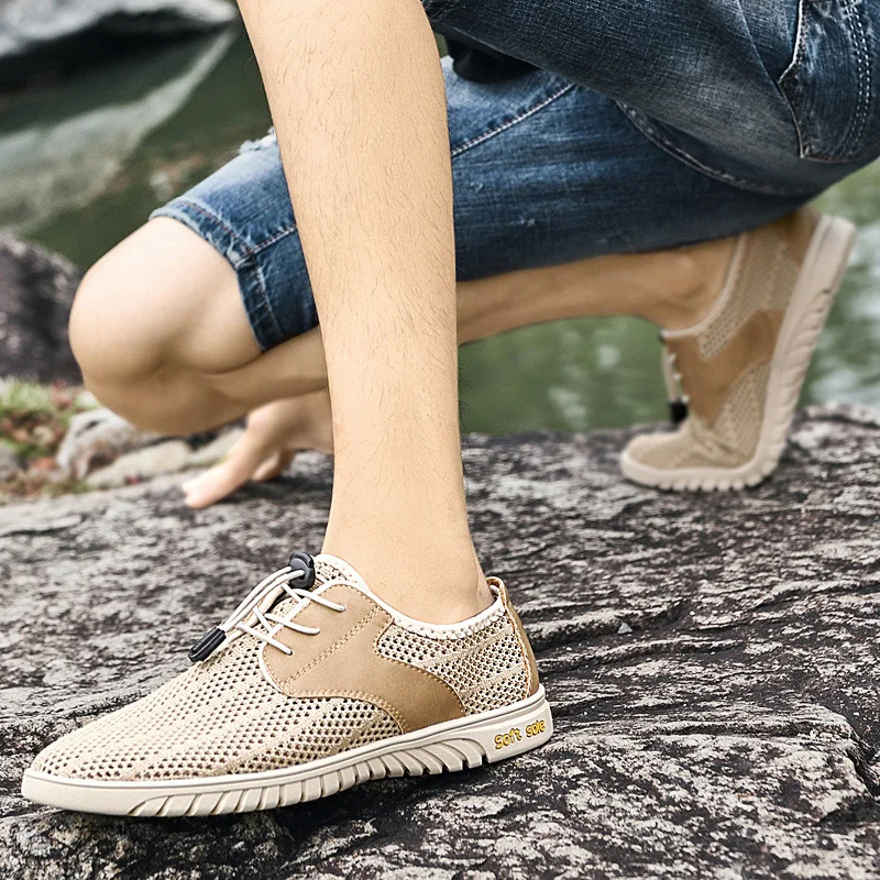 

Легкая мужская повседневная обувь, модная обувь с открытыми отверстиями, мужская дышащая крутая мужская обувь для вождения с сеткой, удобные уличные кроссовки