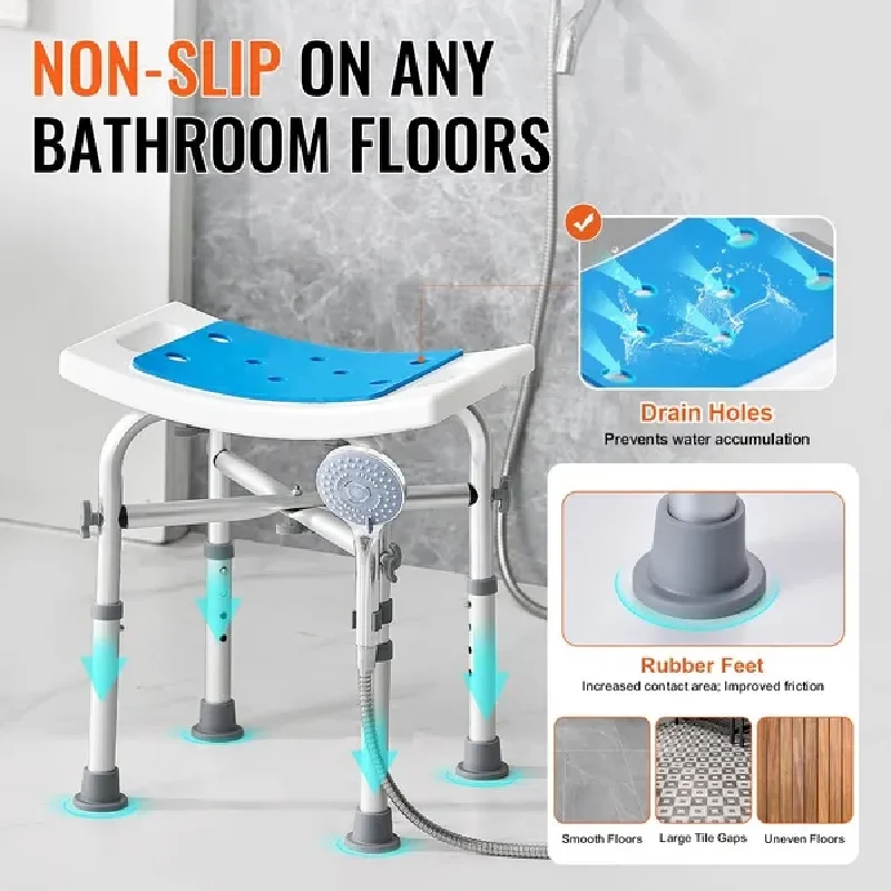 VEVOR Shower Chair for Inside Shower, Adjustable Height Shower Stool with Crossbar Support, Shower Seat for Shower Tub, Non-Slip