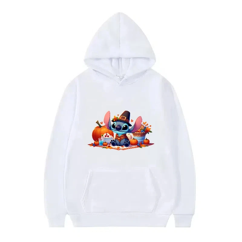 ディズニーステッチ柄女性スポーティ漫画ルーズホワイト秋フリーストップス服プルオーバーレディース安いパーカー男性スウェットシャツ