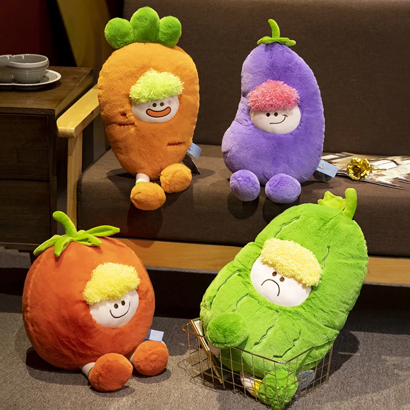 

2 Sizes Kawaii 25-40cm Plush Vegetables Bitter Melon Carrots Eggplants Tomato Dolls Soft Stuffed Cosplay Into Fruits Plants Toy