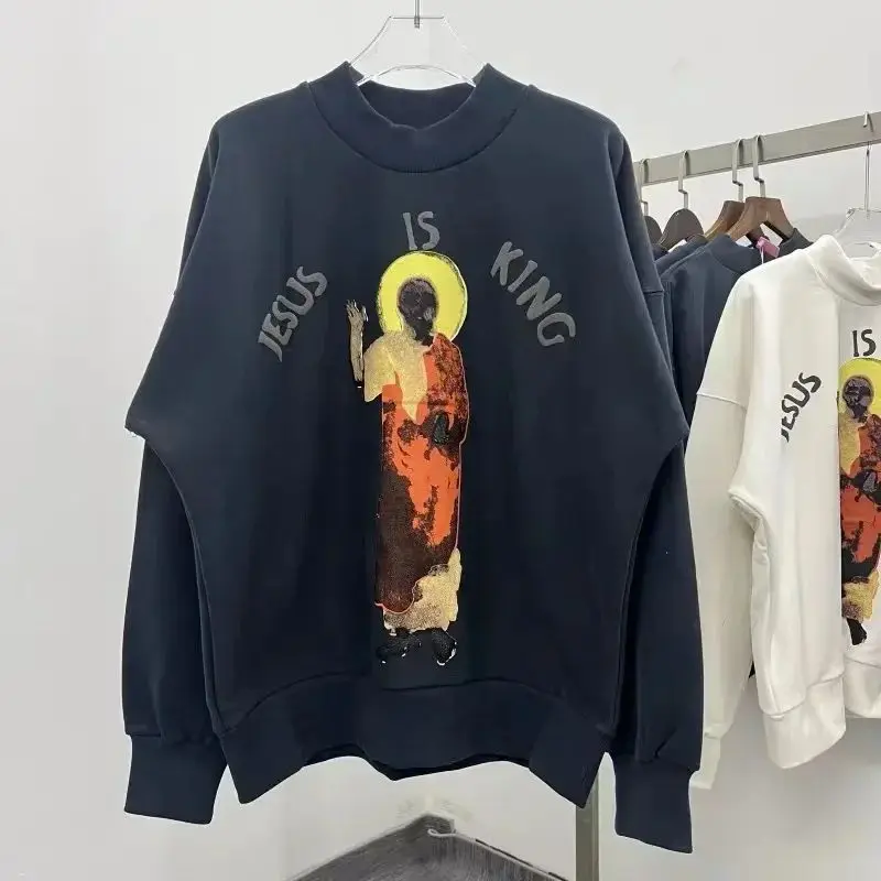 Oversized Winter Kanye Jesus Is King Sweatshirt for  Women Three Gods Letter Print CPFM Hip-Hop Hoodie Long Sleeve Pullover