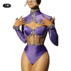 Custom sexy blue crystal three piece set ​bodysuit pole dance performance leotard nightclub party birthday drag queen costumes