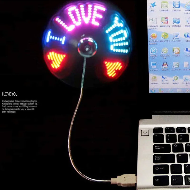 Creative USB Fan，USB LED RGB Light Programmable Fan Flexible Gooseneck DIY Message Mini USB Fan for PC Laptop Notebook Desktops