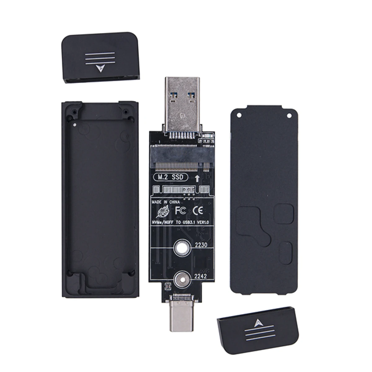 Cablecc Combo Type-C & USB3.0 to NVME M-key M.2 NGFF SATA SSD PCBA Case 2230/2242mm Adapter RTL9210B Chipset