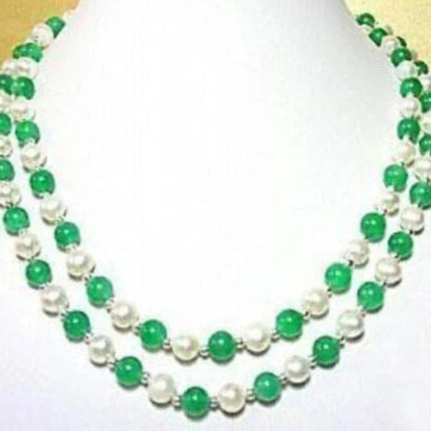 

Charms white round pearl green beautiful chalcedony jades stone fashion design gems diy hot sale necklace 18inch