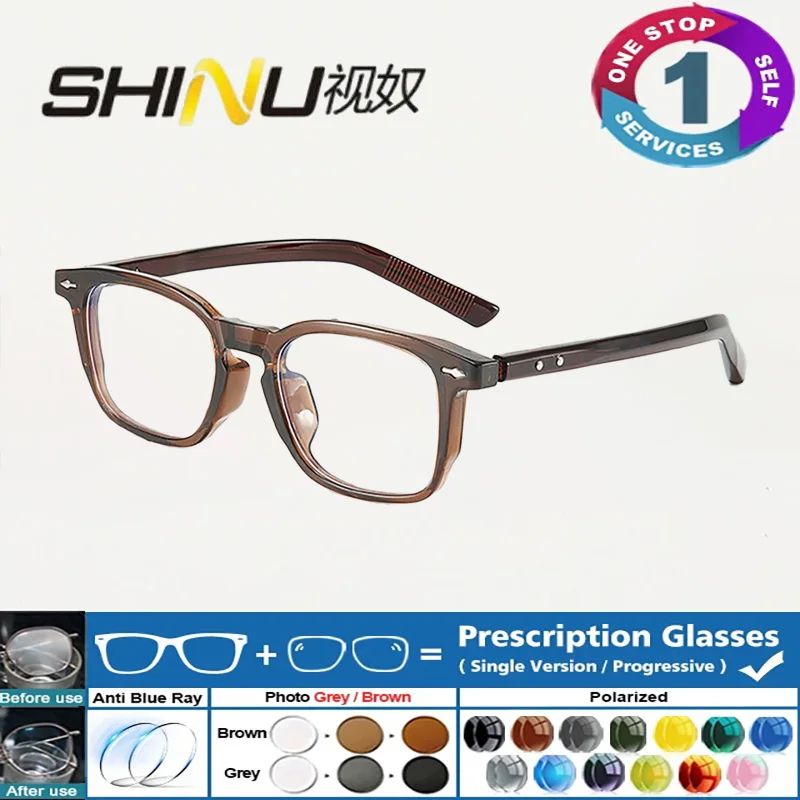 

SHINU прогрессивные мультифокальные очки для чтения для пресбиопии, модная черная оправа, анти-синий свет, линзы по рецепту, мужские линзы на заказ для близорукости