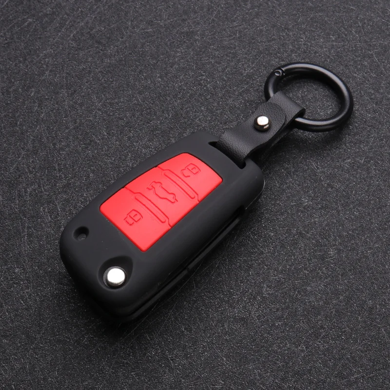 Carbon Fiber Silicon Flip Car Key Cover Case Protection Shell For Audi A1 A3 A4 A6 TT Allroad Q3 Q7 R8 S6 SQ5 RS4 2018 keychain