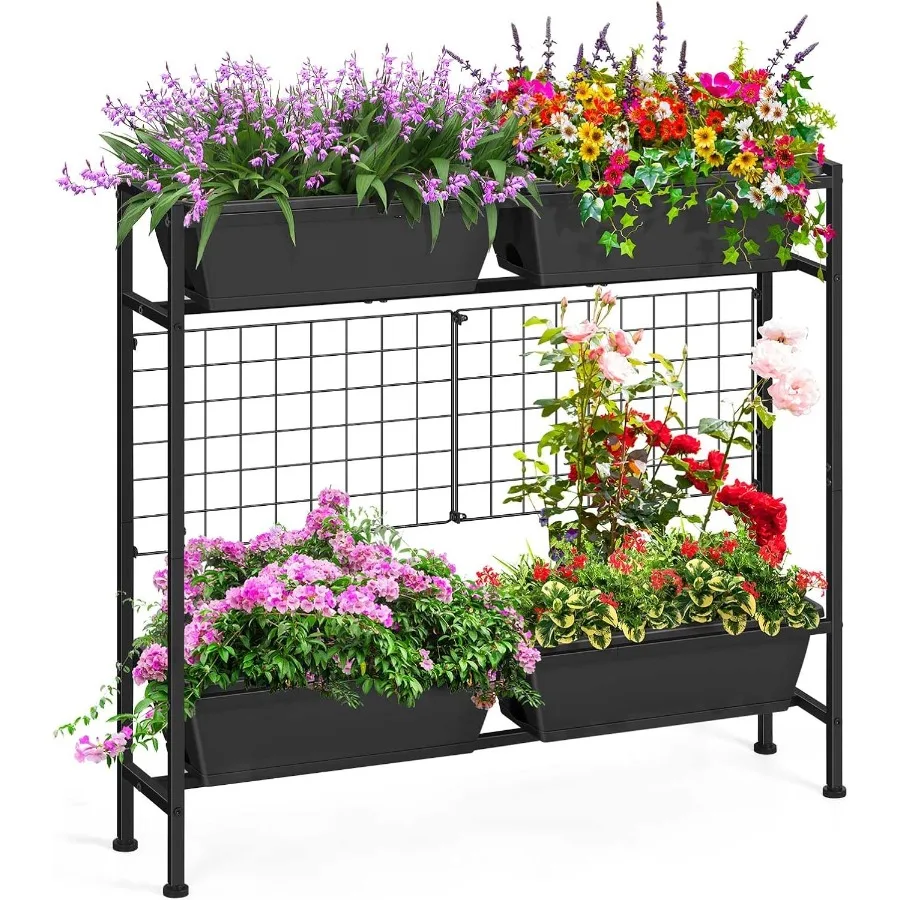 

Raised Garden Bed with Legs and Trellis 32" Tall Vertical Garden Planter Boxes Outdoor Flower Bed for Gardening Vegetables Flow
