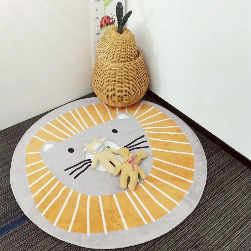 Tapis de jeu de dessin animé pour bébé, tapis rond pour enfants, Lion, pour salon, accessoire de photographie pour nouveau-né, nordique