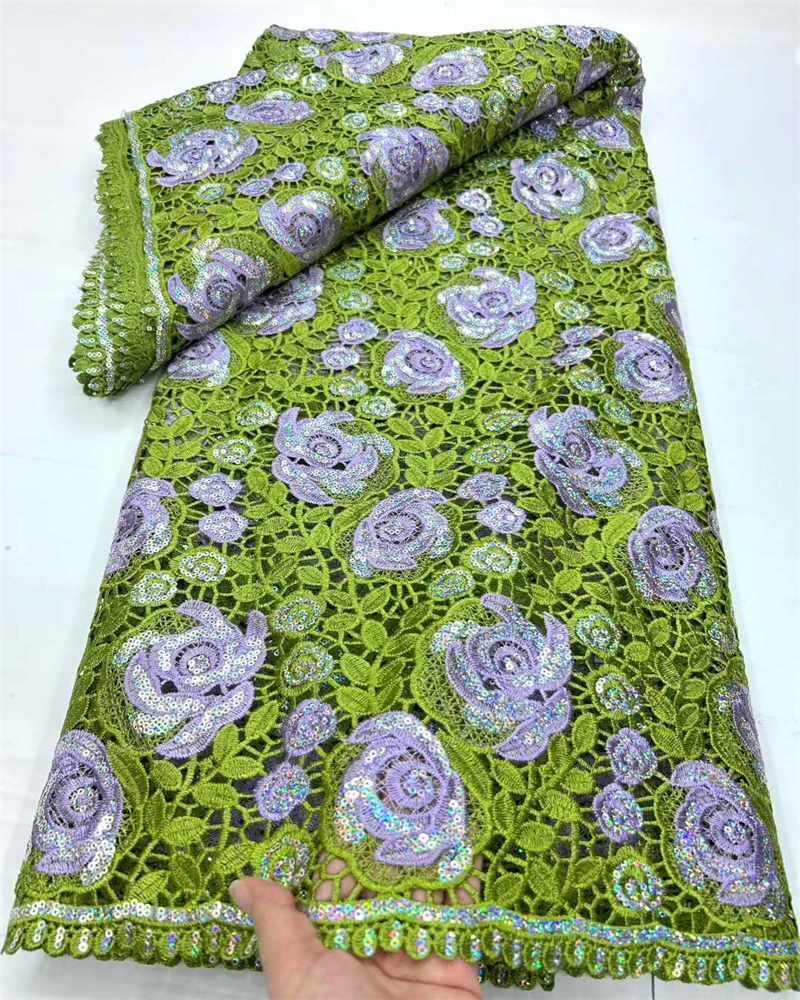 

Organza French Lace with Sequins African Tulle Cord Guipure Embroidered Net Fabric for Wedding Party Hot Selling