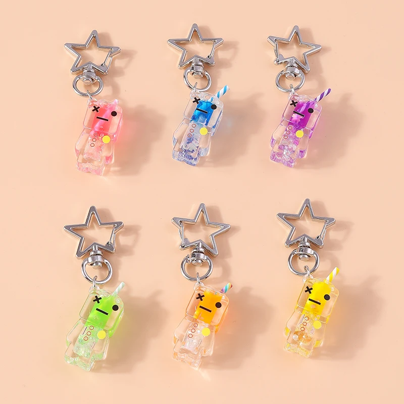 Creative Resin Simulation Drink Bottle Keychain Luminous Emotion Key Ring Pendant for Men Women Handbag Decor Jewelry Gifts
