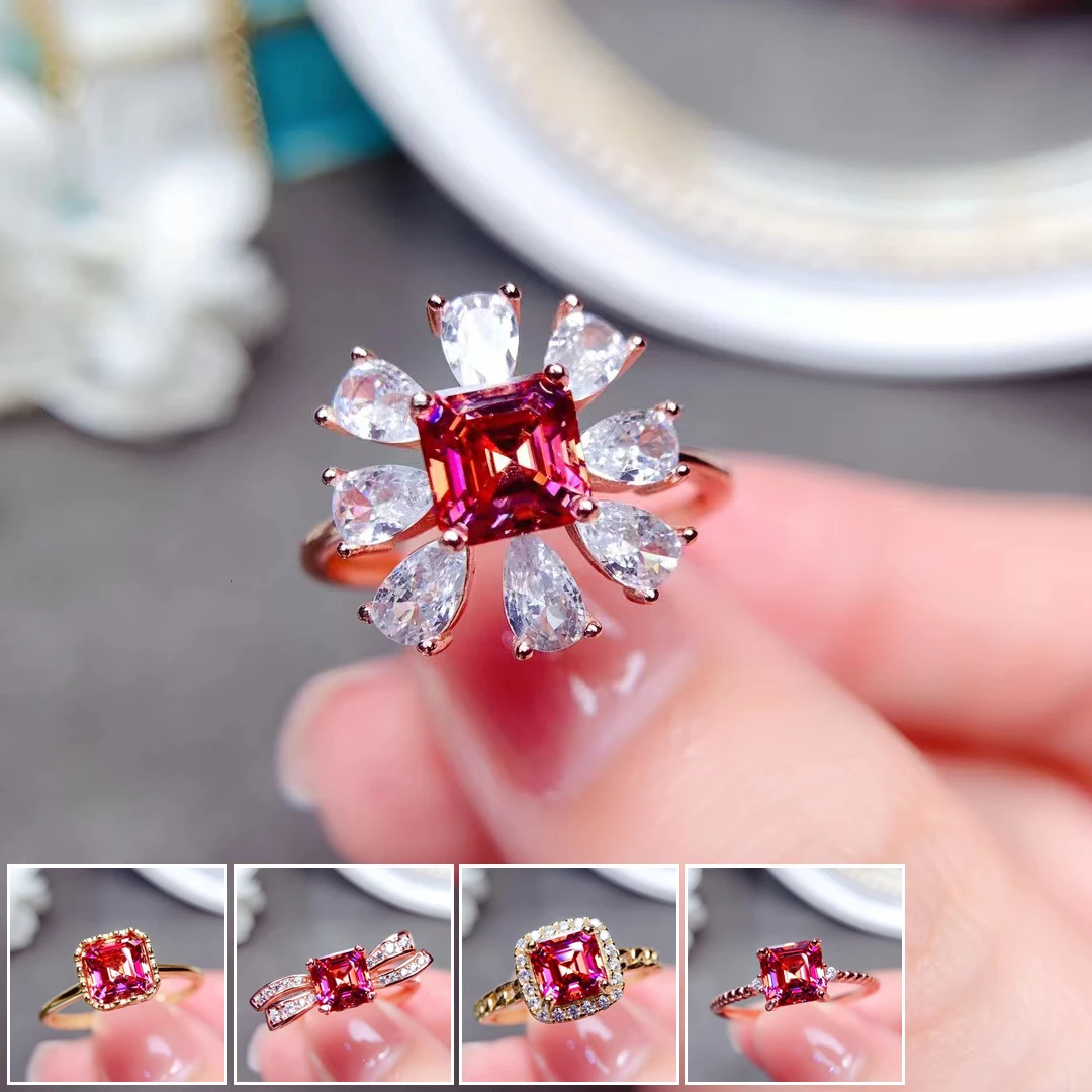 

MeiBaPJ 1 Carat Watermelon Moissanite Gemstone Fashion Flower Ring for Women 925 Sterling Silver Fine Wedding Jewelry