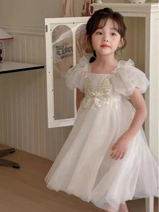 2024 New Princess Dress Romantic Dress Girls Bow Party Fashion Sweet Birthday Dress Flower Girl Dresses for Birthday