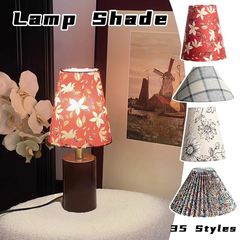 

European Pleated Lampshade Rustic Floral Patterns Vintage Bedroom Hotel Bedside Table Lamp Floor Lamp Shade DIY Accessories