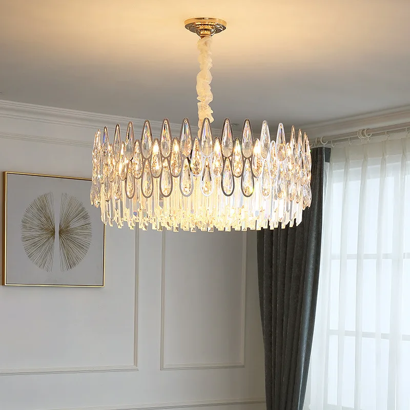 

French postmodern crystal round golden chandelier villa high-end atmosphere living room lamp creative dining room bedroom lamp