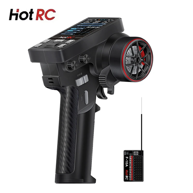 HOTRC CT-10B 10 canais 2.4G transmissor de controle remoto com receptor F-10A para escalada deriva veículo RC carro navio tanque