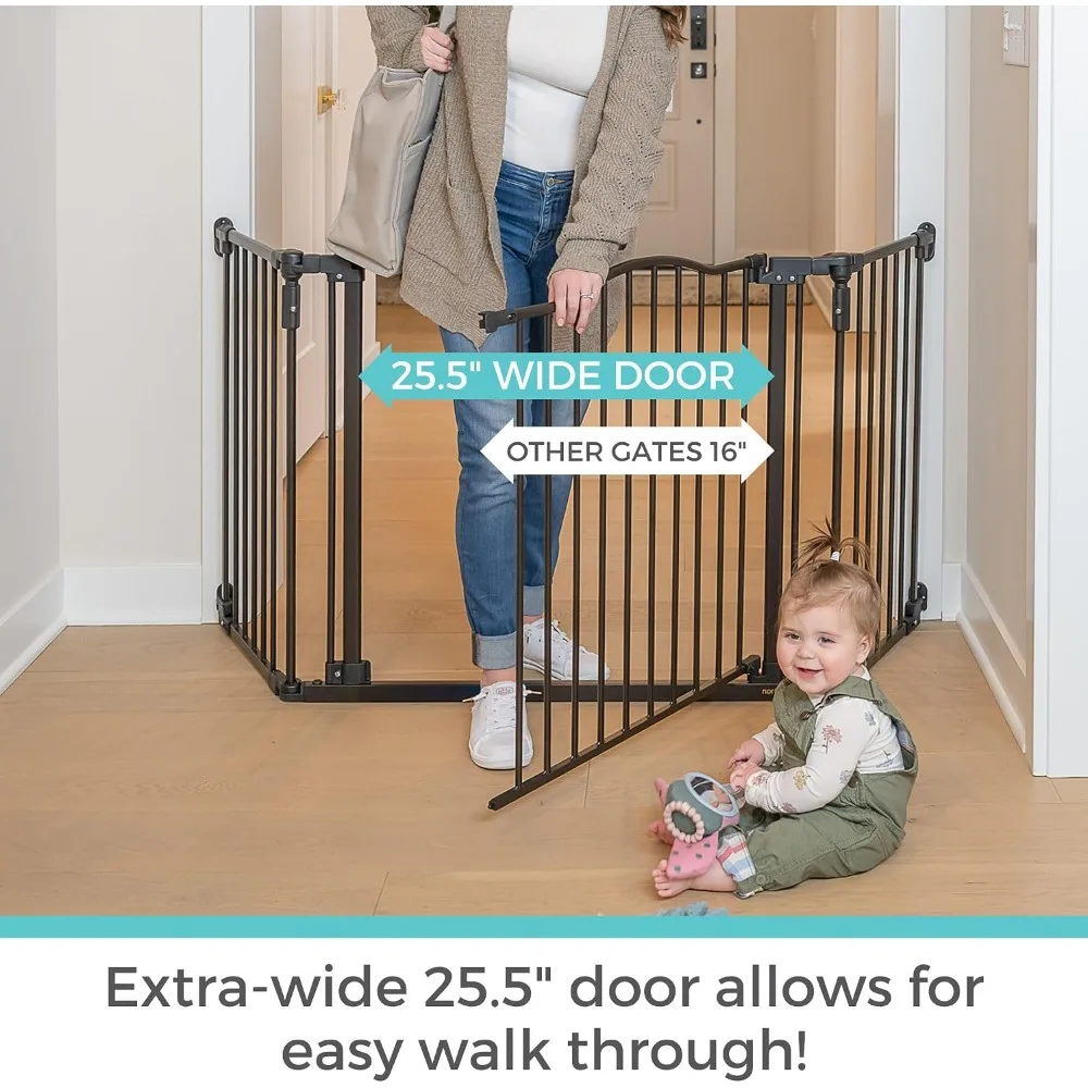 Extra Wide Metal Safety Gate Hardware Mounted Adjustable 38.3 to 72 in Wide 30 in Tall Matte Bronze