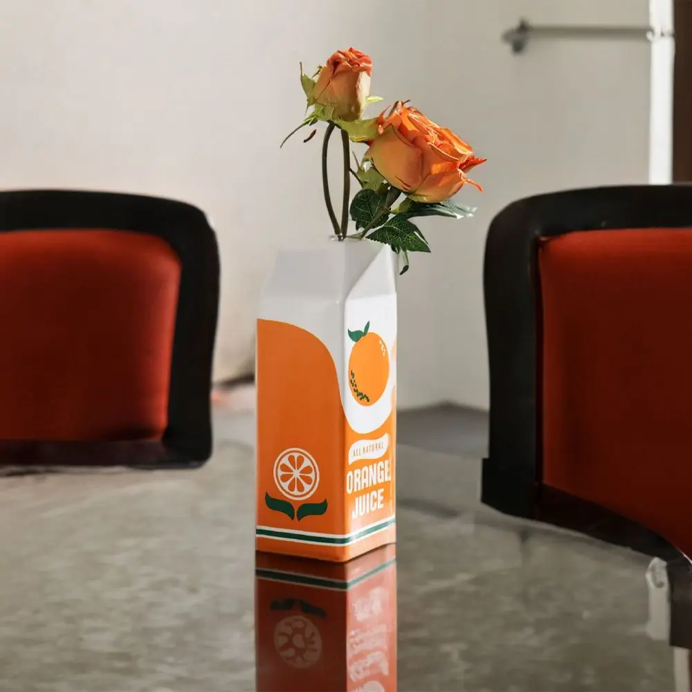 

Durable Vintage Orange Juice Vase Ceramic Cute Juice Box Vase Handmade Flower Vases Living Room Desktop