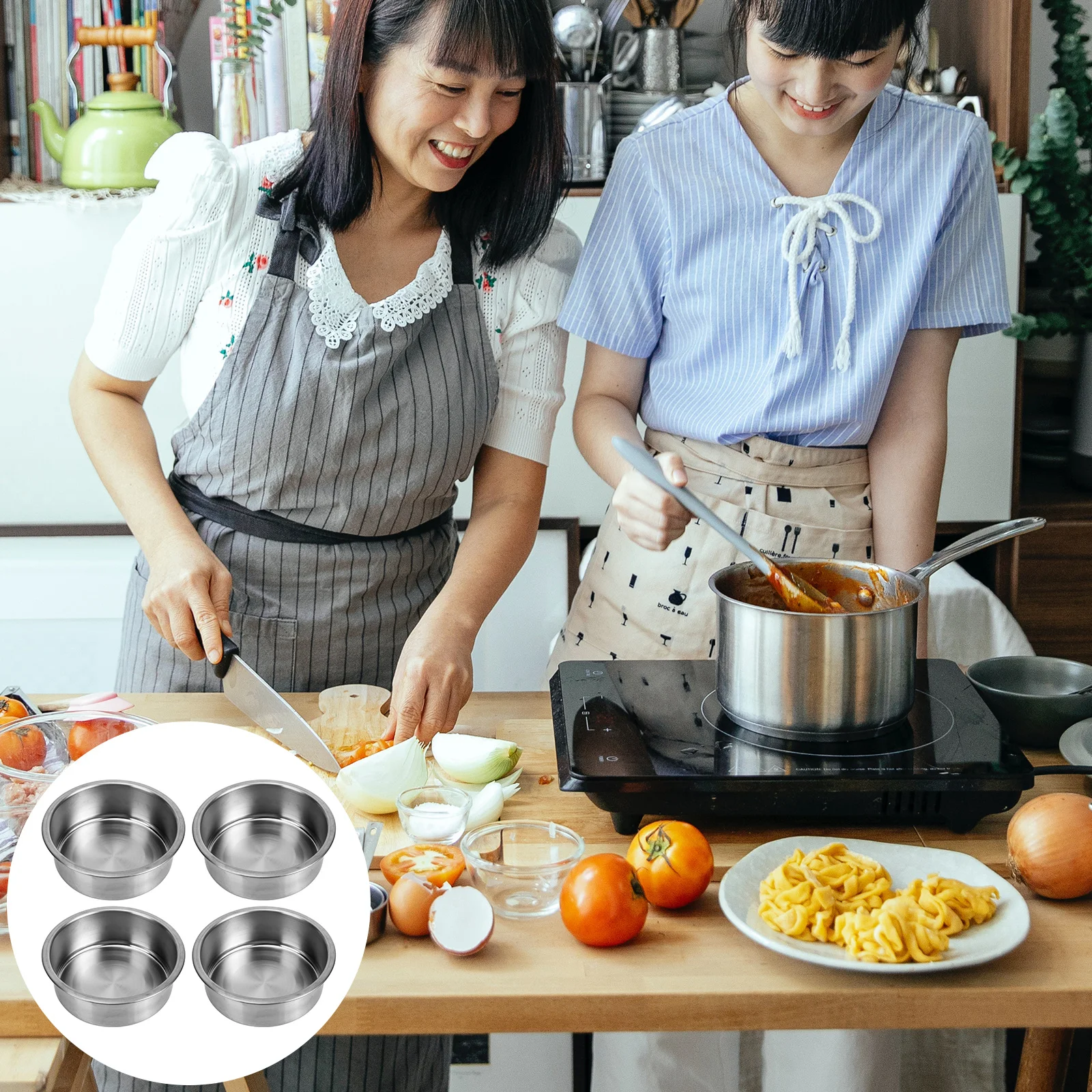 

4pcs Stainless Steel Soup Basin Premium Smooth Edge Stackable Multi Use Bowl For Home Kitchen Tableware Rice Fruit