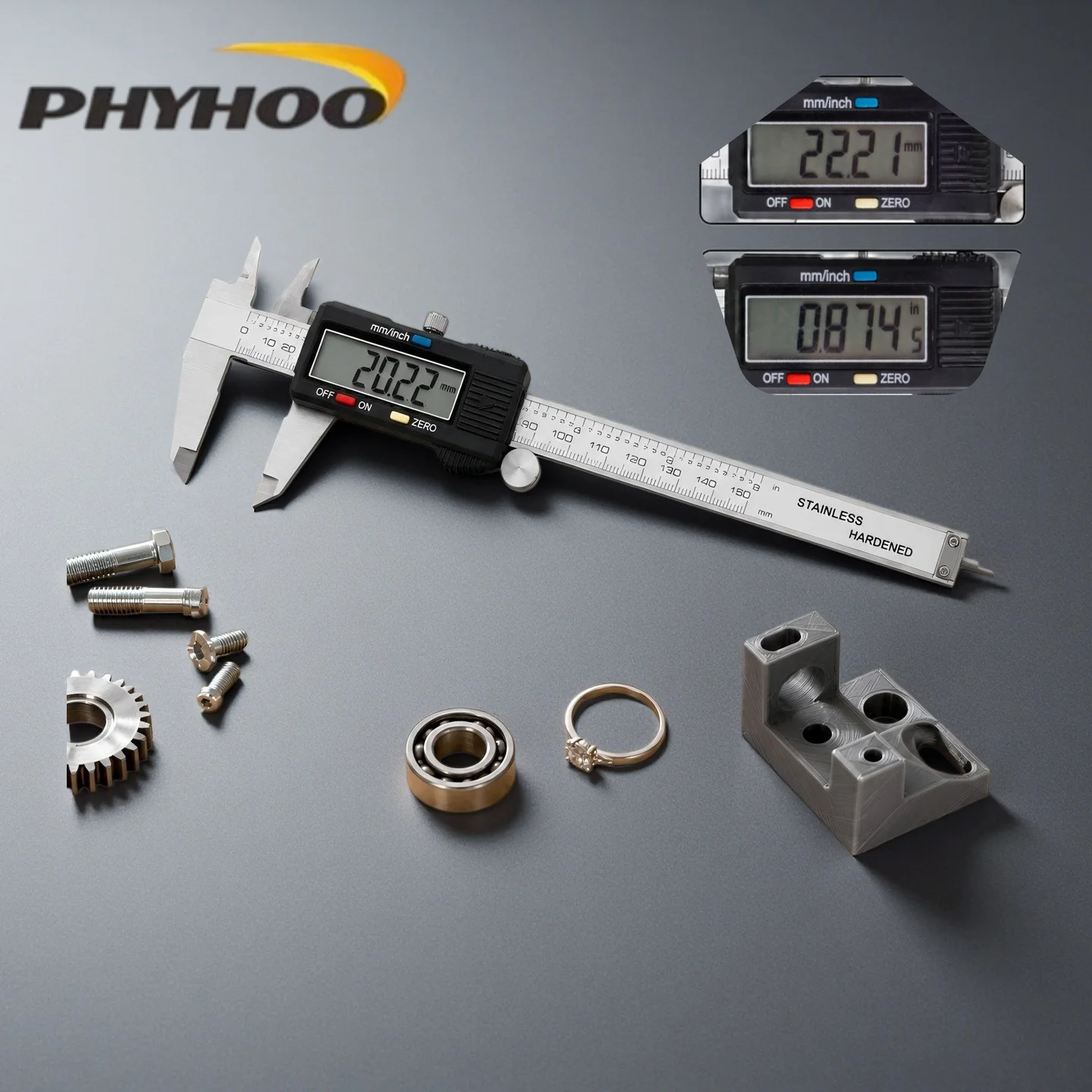 PHYHOO Stainless Steel Carbon Fiber Electronic Digital Vernier Caliper 0 150mm Paquimetro Messschieber Gem Thickness Gauge Micro