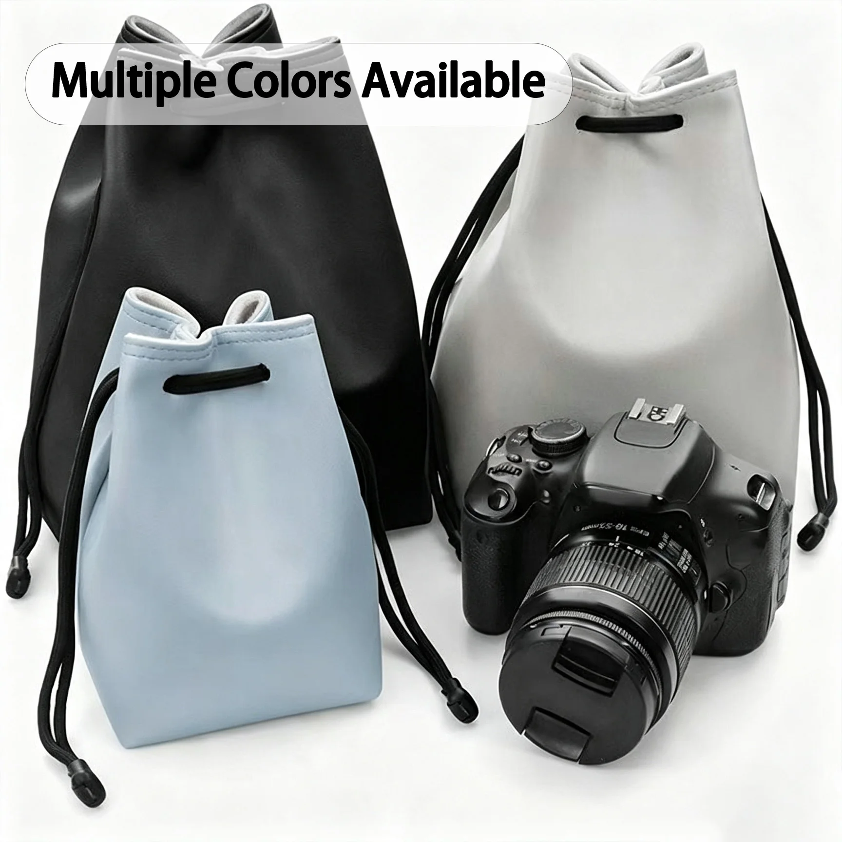 Waterproof Leather Drawstring Camera Pouch Camera Storage Bag for Sony RX100 ZV1 Ricoh GR III GR4 Canon G7X Leica Compact Camera