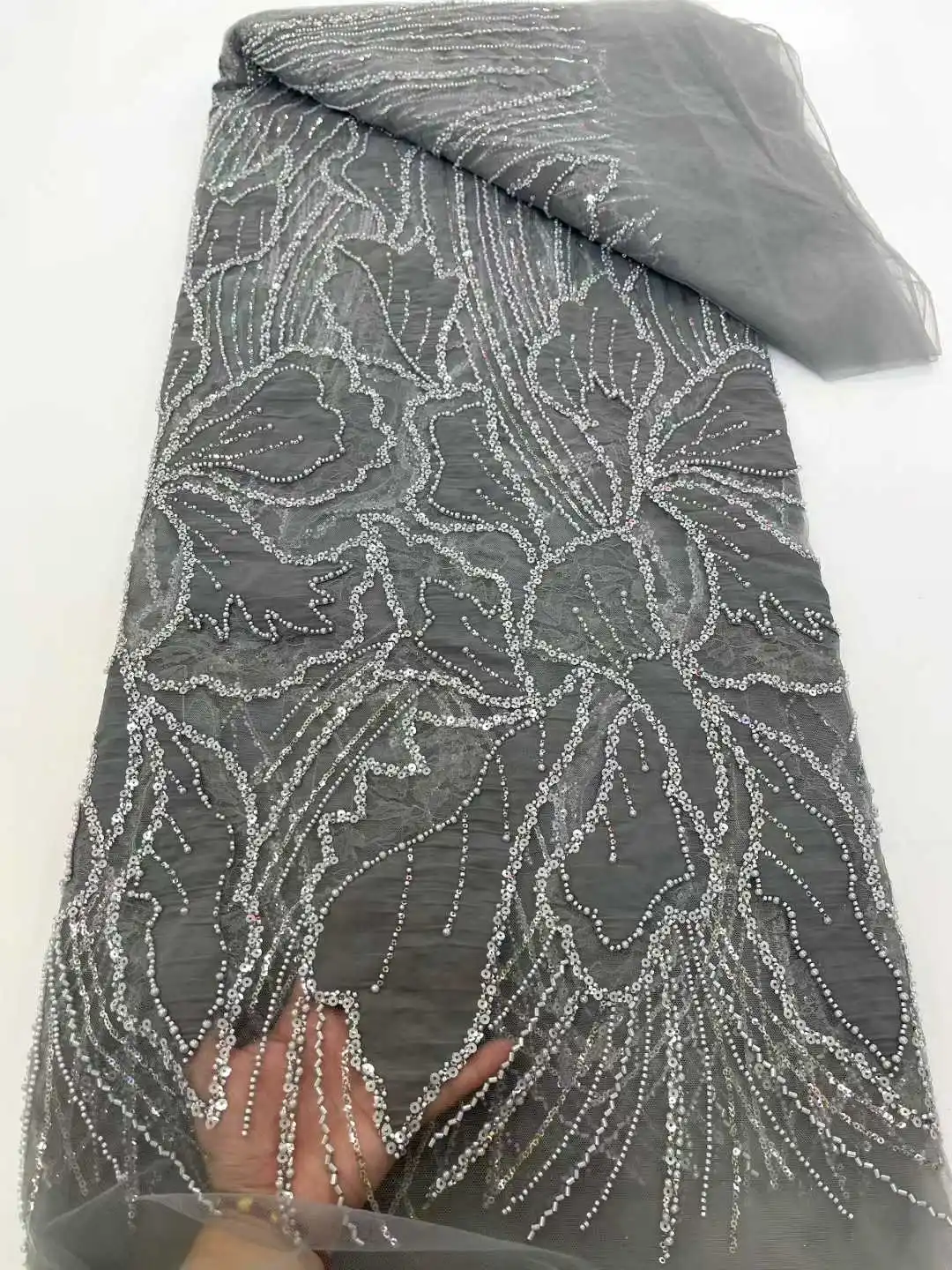 African Sequins Beaded Lace Fabrics 2025 High Quality Embroidery French Nigerian Lace Fabric For Wedding Sewing Material CC1574