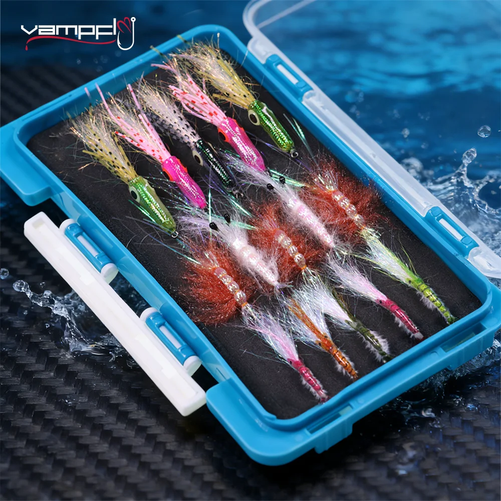 

Набор рыболовных мушек Vampfly, 15 шт., с 3D-глазами, имитация кальмара, мушка-креветка с блестящей задней частью, для ловли форели, баса, тунца, для пресноводной и морской рыбалки