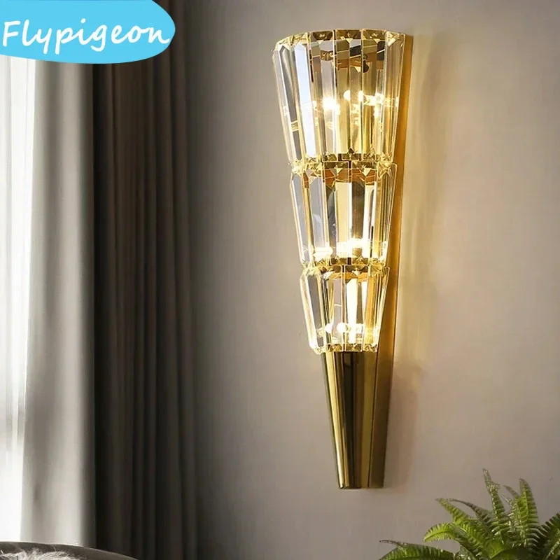 Nordic Modern Crystal Conical LED Wall Lamp Creative Art Reading Light for Bedroom Study Indoor Lighting Decor Wall Lights