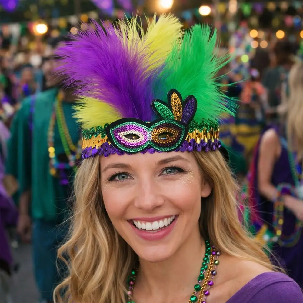 Colorful Feather Headpiece Stage Performance Decorative Feather Headdress Brazilian Carnival Hair Band Hawaiian Party Accessory