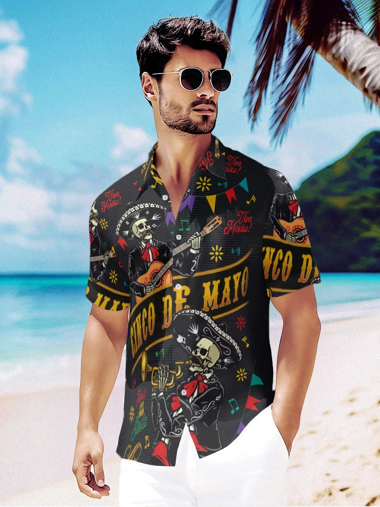 

Summer Hawaiian Shirt Beach Skull 3D Print Y2k Tops Party Streetwear Fashion Men Luxury Personality Tops Short Sleeve Clothes