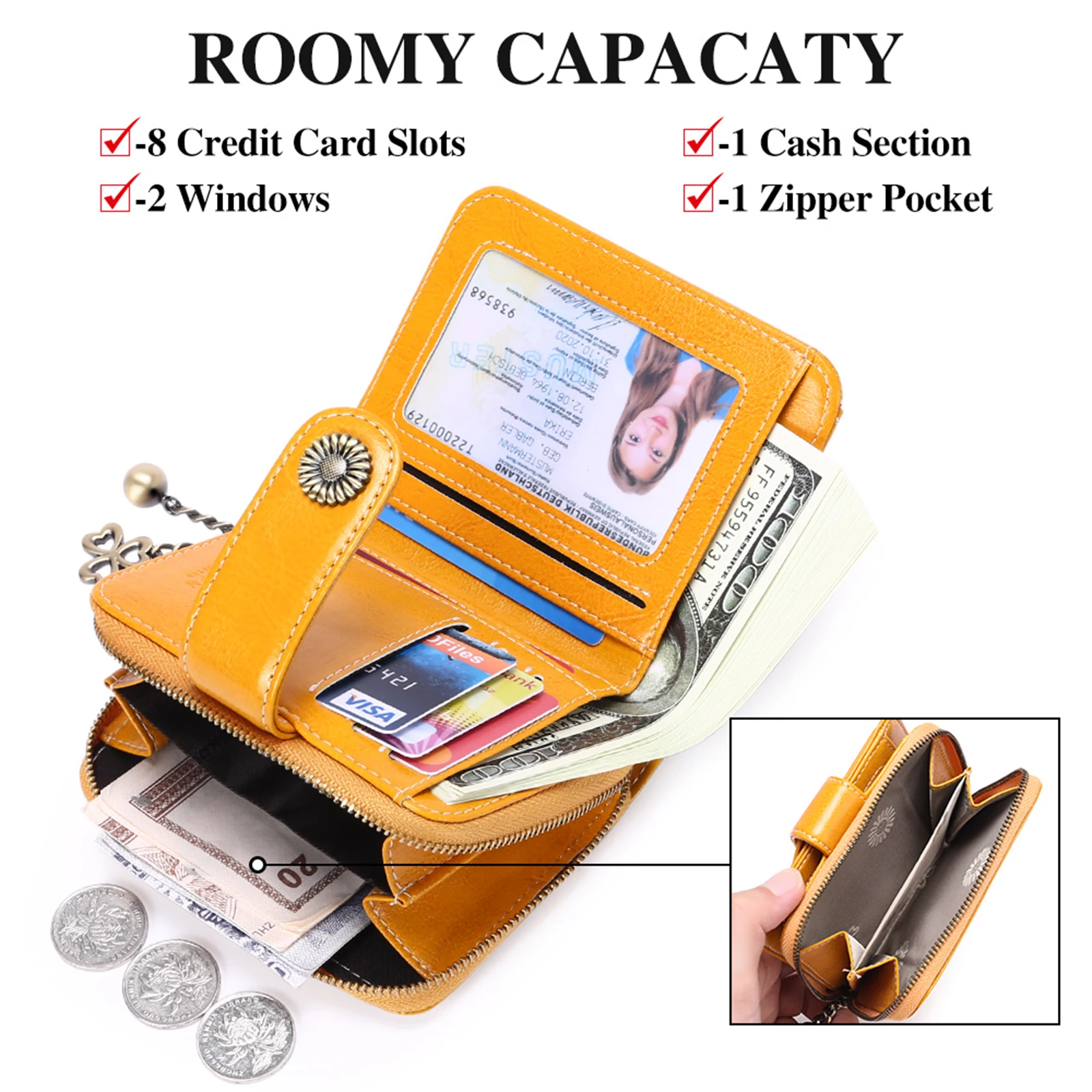กระเป๋าสตางค์หนังแท้คุณภาพสูงสำหรับผู้หญิง ปี 2025 ป้องกันการโจรกรรมข้อมูล RFID พร้อมช่องใส่บัตรและเหรียญ กระเป๋าคลัทช์สำหรับผู้หญิง