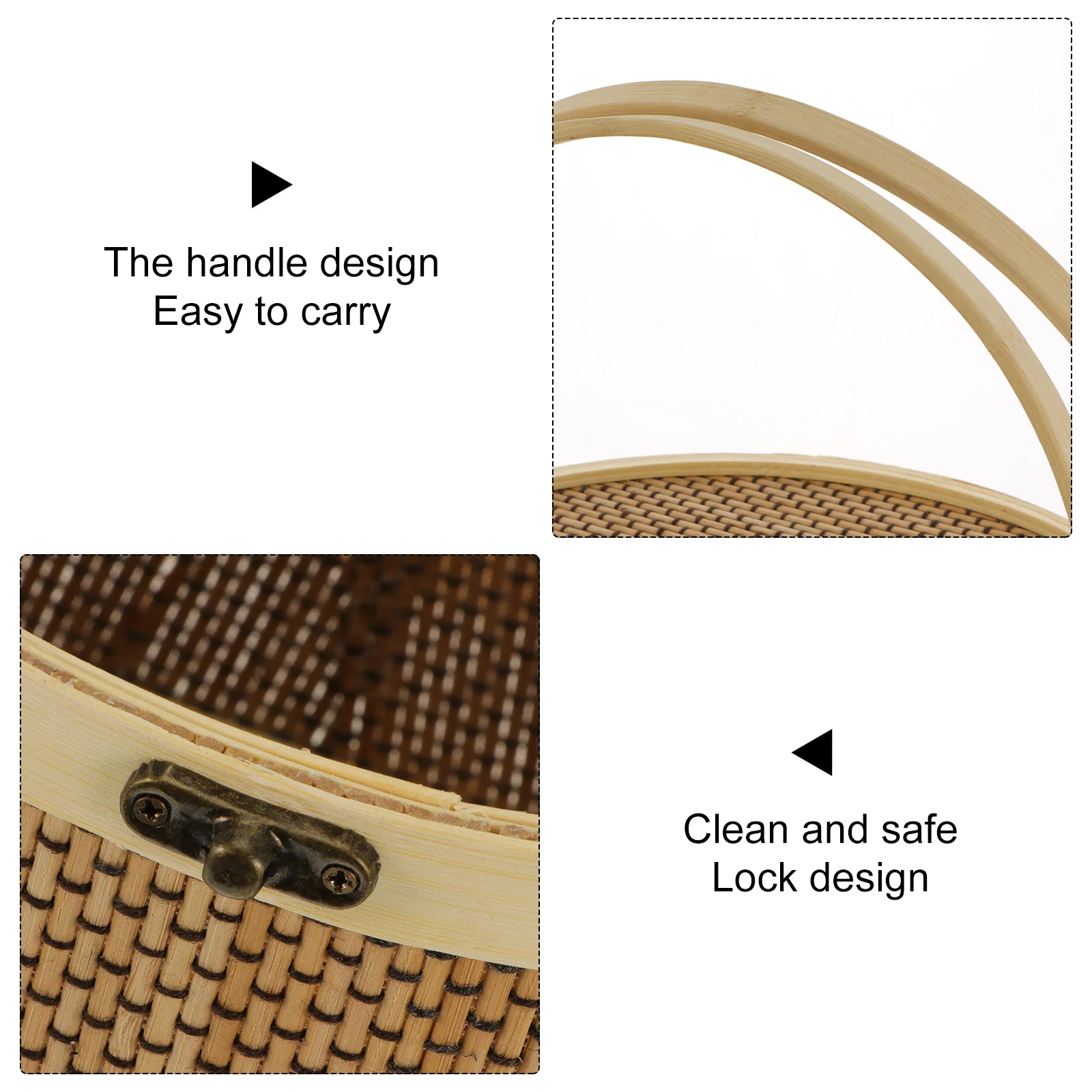 

1Pcs Bamboo Storage Basket Exquisite Durable Multipurpose Picnic Basket Lockable Carry Handle Portable Gift Egg Fruit Storage