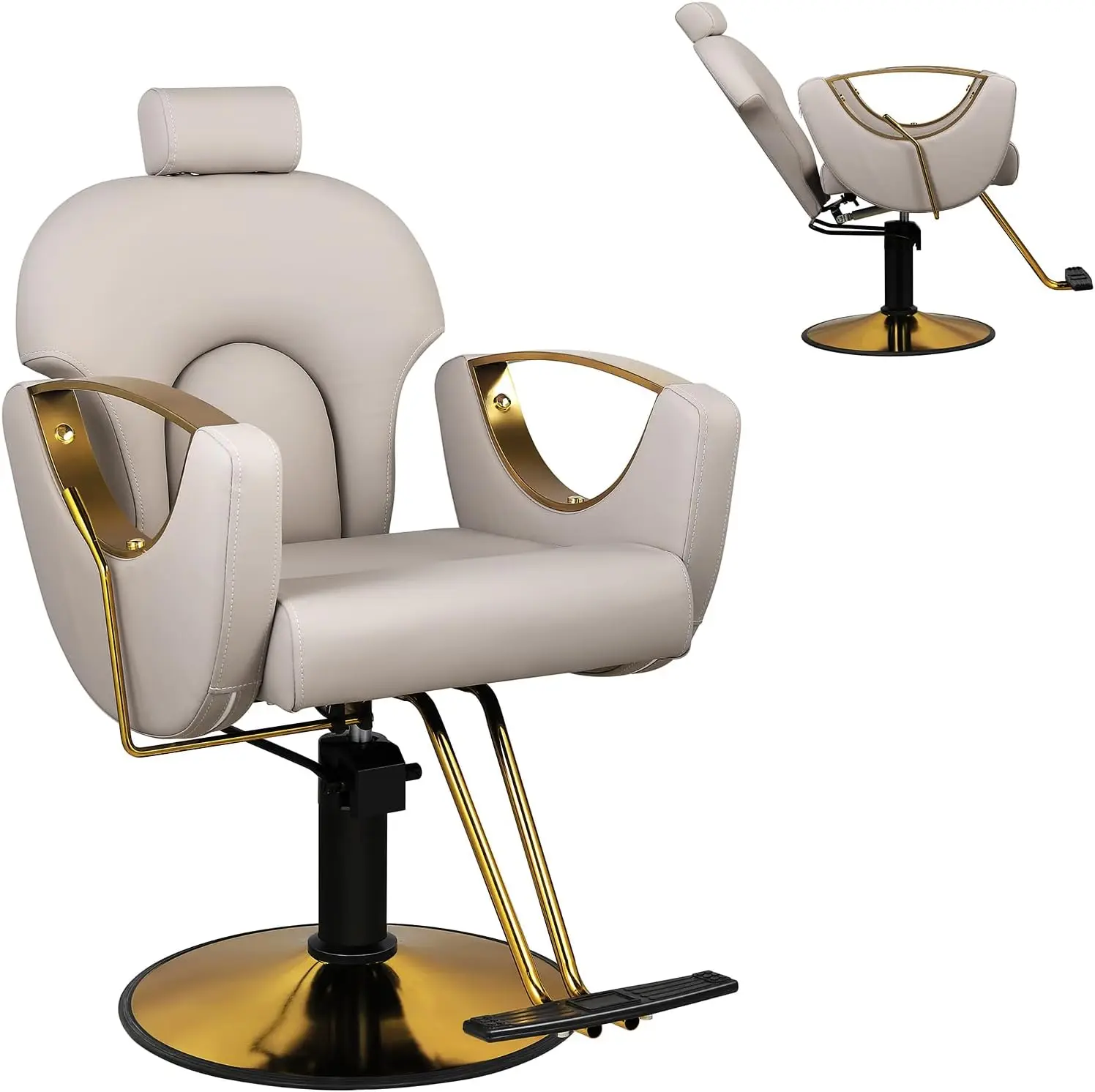 Barber Chair for Home, Reclining Styling Salon Hair Chair with Hydraulic Pump,360°Rotation,130°Recline, Hair Styling Chair