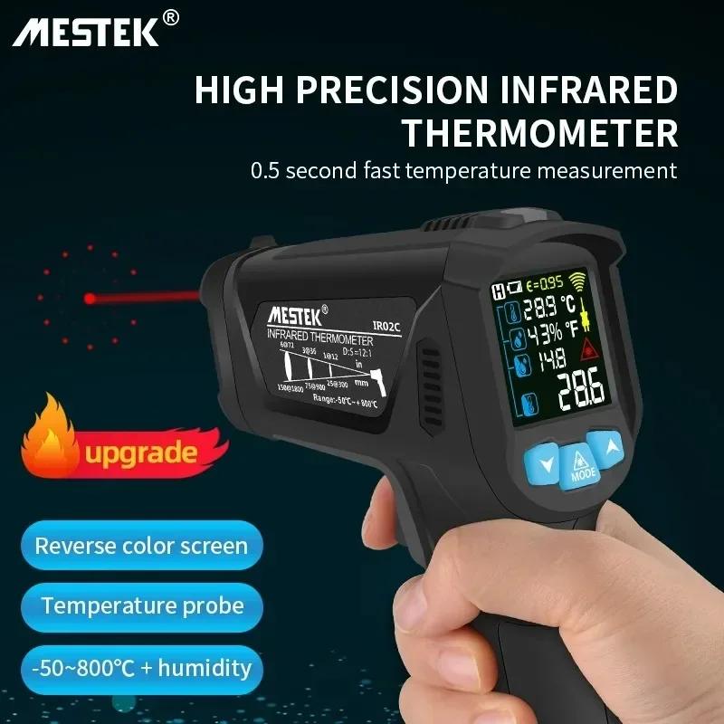 Laser Thermometers Meter Gun Digital LCD Industrial Outdoor Laser Pyrometer Hygrometer Degree Measurement Electronic Hygrometer