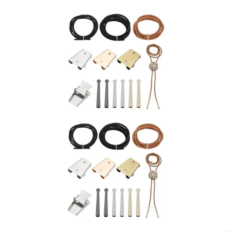 Bolo Tie Parts with Braided Cords, Three Color Hardware, Metal End Fittings, Slide Clasp and Matching Tips for Making or