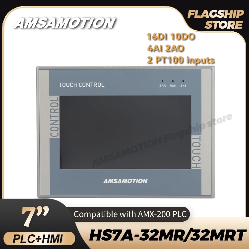 NEW AMSAMOTION 7\'\' Inch HMI PLC All in One AMX-S7-200 MR0701NE Ethernet Monitor 16DI 16DO 4AI 2AO CNC Controller Touch Screen