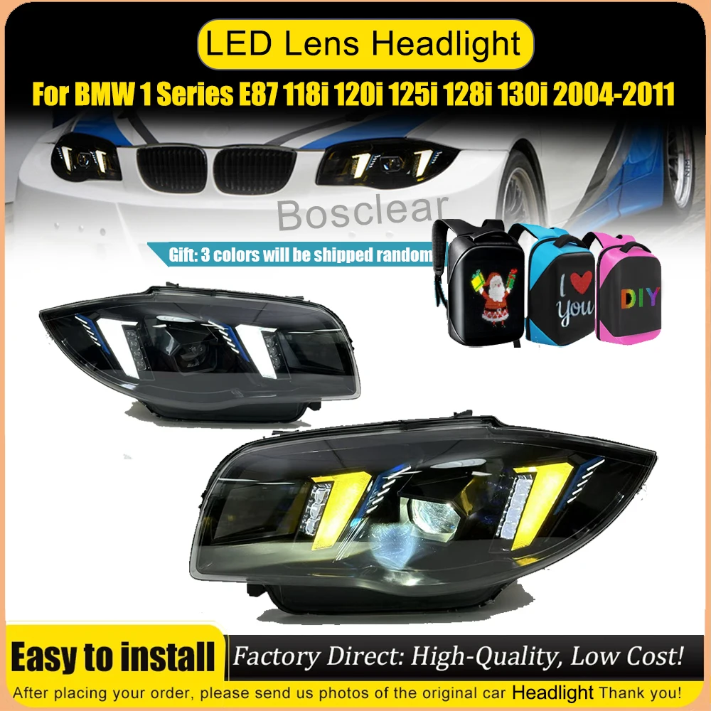 Hot LED Headlight Assembly Dynamic Turn Signal Projector Lens For BMW 1 Series E87 120i 125i 128i 130i 2004‑2011 Car Accessories