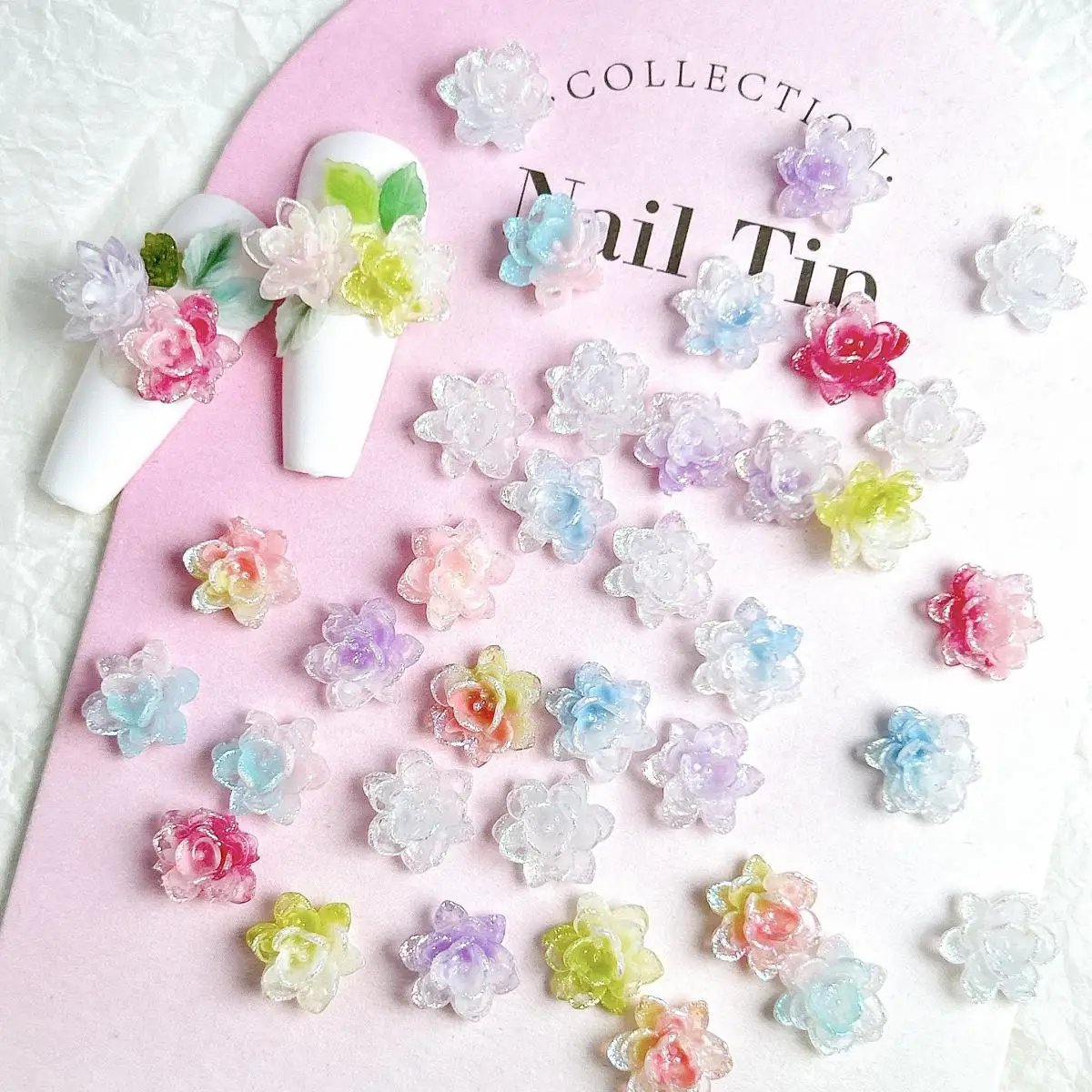 

30PCS Gradient Colorful Creative Lotus Resin Nail Charms New Sweet Soft Dreamy Blossoms Nail Art Decorations for DIY Nails Parts