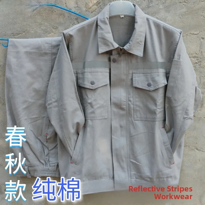 Completo da Lavoro in Puro Cotone per Primavera e Autunno, Resistente all'Usura, per Saldatori e Meccanici