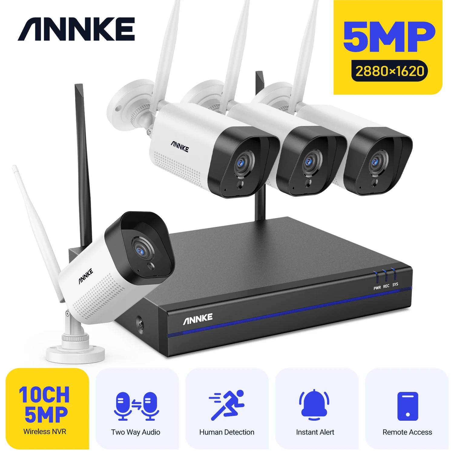 

ANNKE 5MP Outdoor Wifi Surveillance Camera System Two Way Audio Motion Detection Night Vision Wireless Video Security Camera Kit