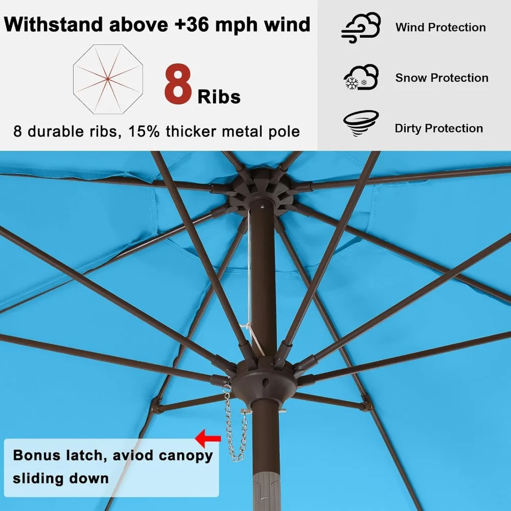 مظلة فناء صدفية بطول 9 أقدام مع إمالة وكرنك، وأضلاع من الألياف الزجاجية للطاولة الخارجية وحمام السباحة والحديقة باللون الفيروزي
