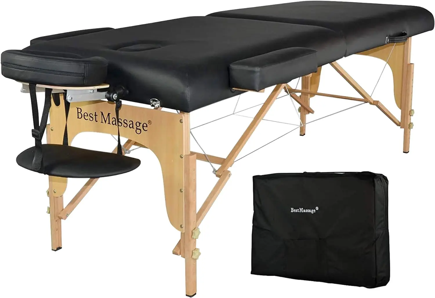 BestMassage Spa 88”L 35”W Height Adjustable 2 Fold Portable 2.5 Inch Sponge Pad Massage Table Facial Cradle Salon Tattoo Bed wit