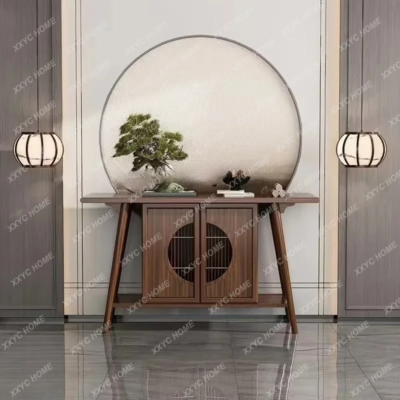XXNew Chinese solid wood porch cabinet retro zen light luxury dining side foyer cabinet serving table