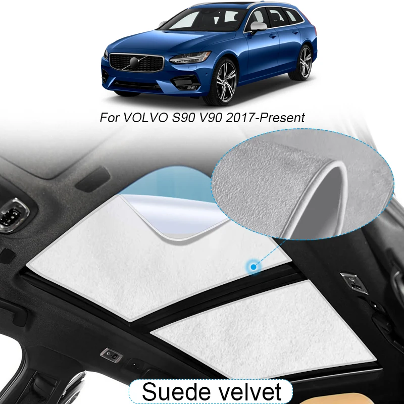 Car Suede Fabric Electrostatic Adsorption Sunroof Sunshade For VOLVO S90 V90 2017-Present Heat Insulation Skylight Auto Accessor